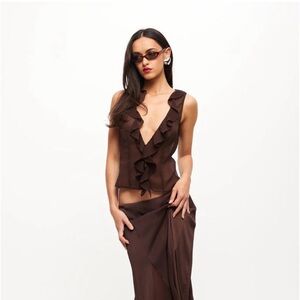 Lioness Rose Ruffle Top Brown XXS